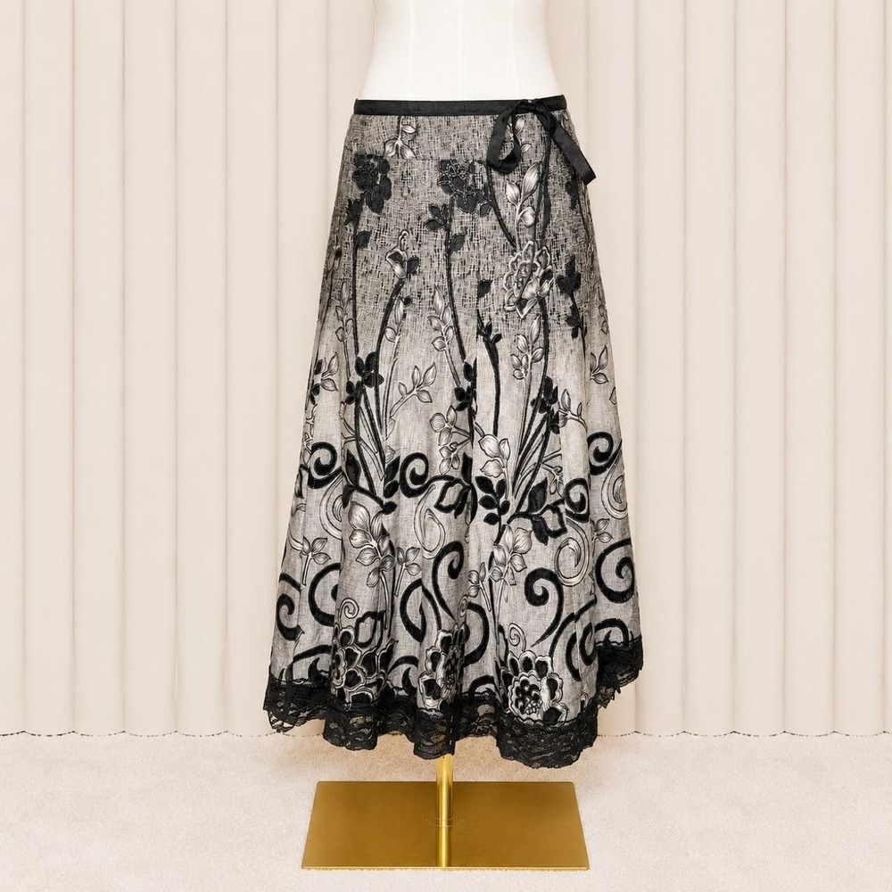 Vintage Y2K Lace Hem Floral Maxi Skirt